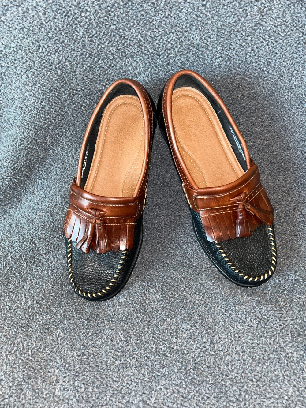 G.H. Bass & Co. Black and Brown Tassel Kiltie Loafers